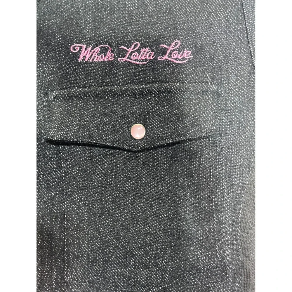 WOMEN'S‎ MOTORCYCLE WHOLE LOTTA LOVE DENIM SLEEVELESS ZIPPERED EMBROIDERED XL
